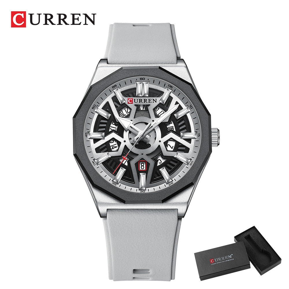 CURREN Fashion Creative Design Watches Men Quartz Silicone Strap Date Wristwatches for Male Clock with Luminous Hands - Bonnie Lassio