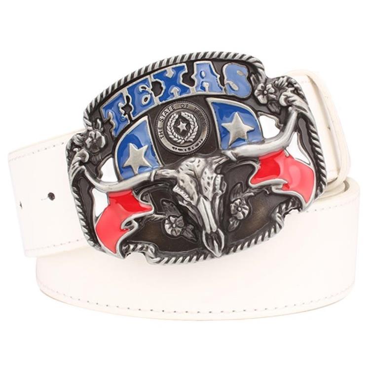 Wild West TEXAS Cowboy Belt Bull Skull Head Metal Buckle American Texan Pride Fashion Waistband For Men - Bonnie Lassio