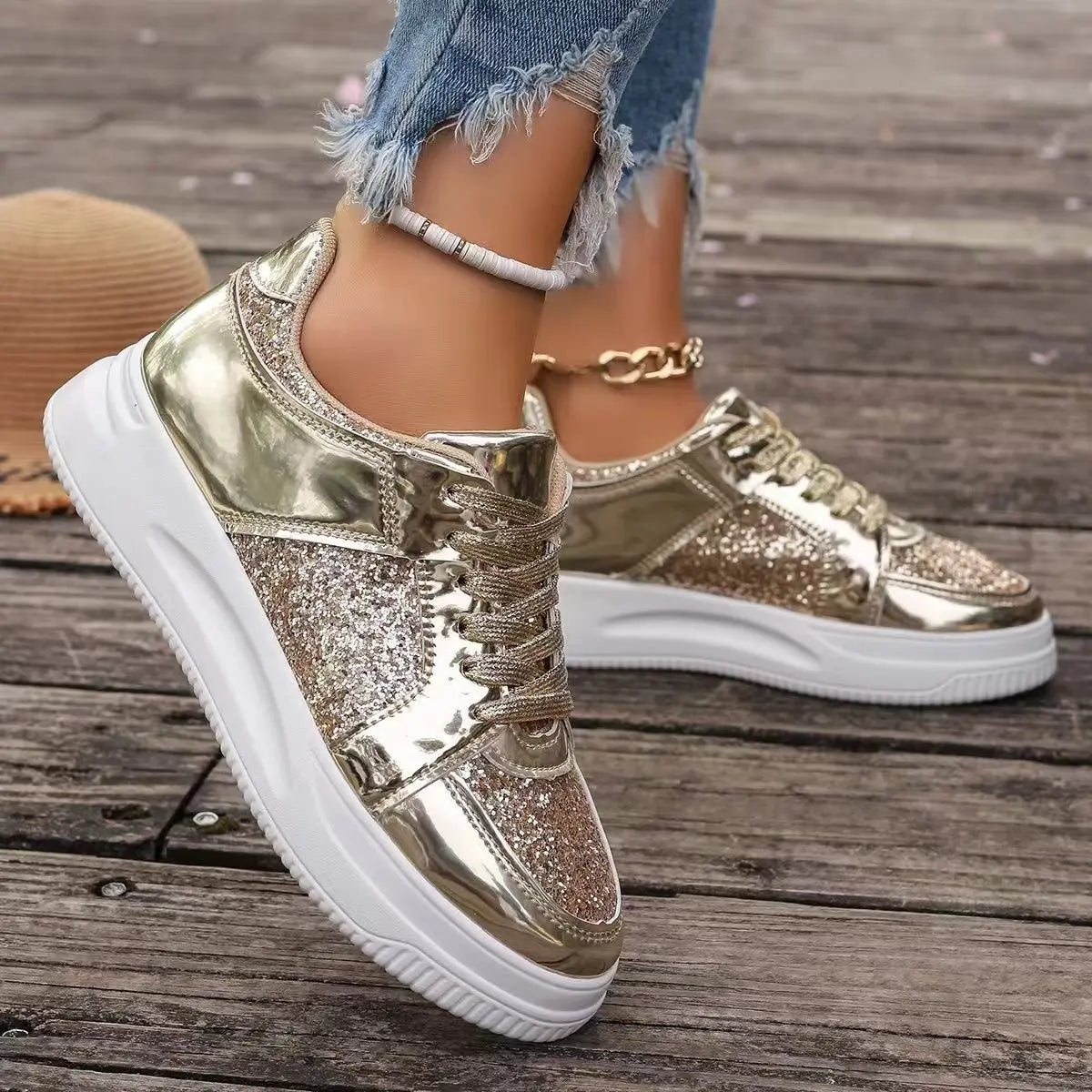 Womens Sequined Platform Shoes Thick Bottom Trainers Fashion Sneakers Girl Pumps