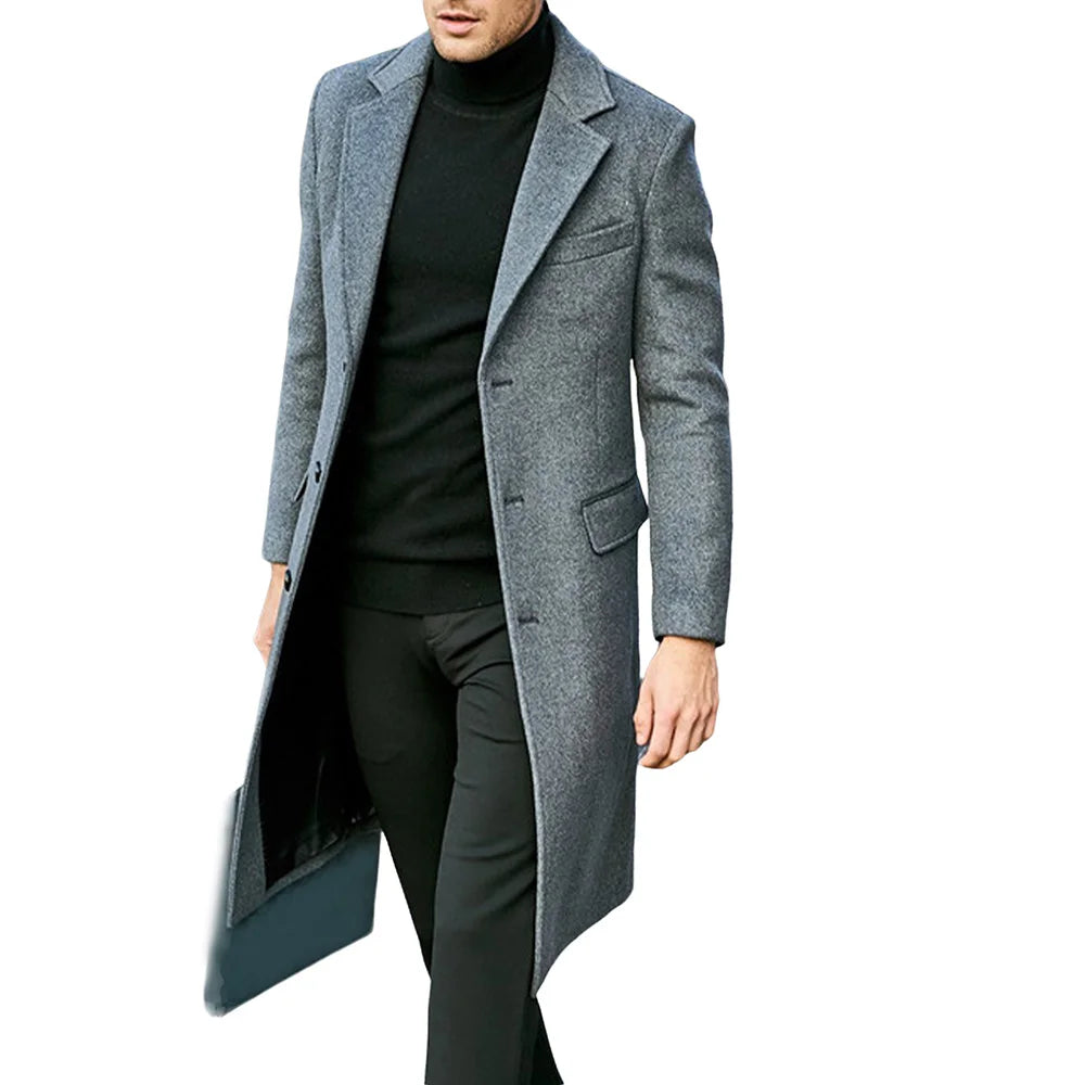 Men's British Style Woolen Coat Fall New Casual Lapel Single Breasted Youth Overcoat Mid-length Slim Long Sleeve Woolen Jacket - Bonnie Lassio