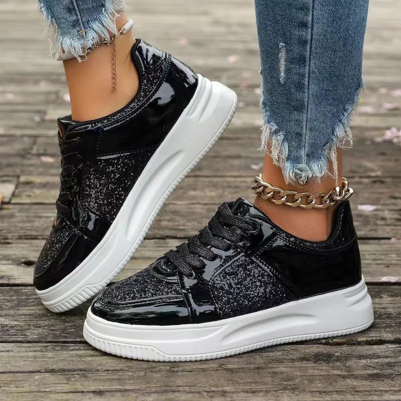 Womens Sequined Platform Shoes Thick Bottom Trainers Fashion Sneakers Girl Pumps