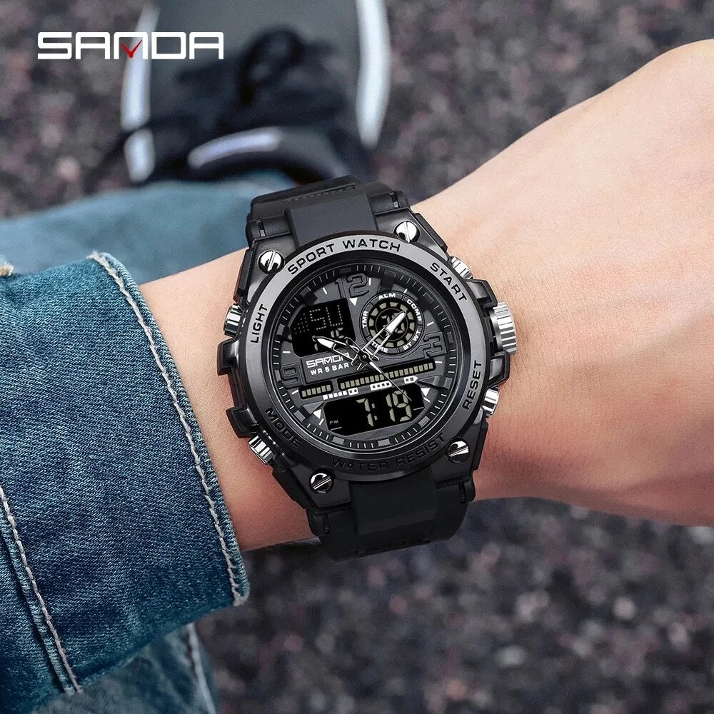 Fashion SANDA Top Brand Men's Watches 5ATM Waterproof Sport Military Wristwatch Quartz Watch - Bonnie Lassio