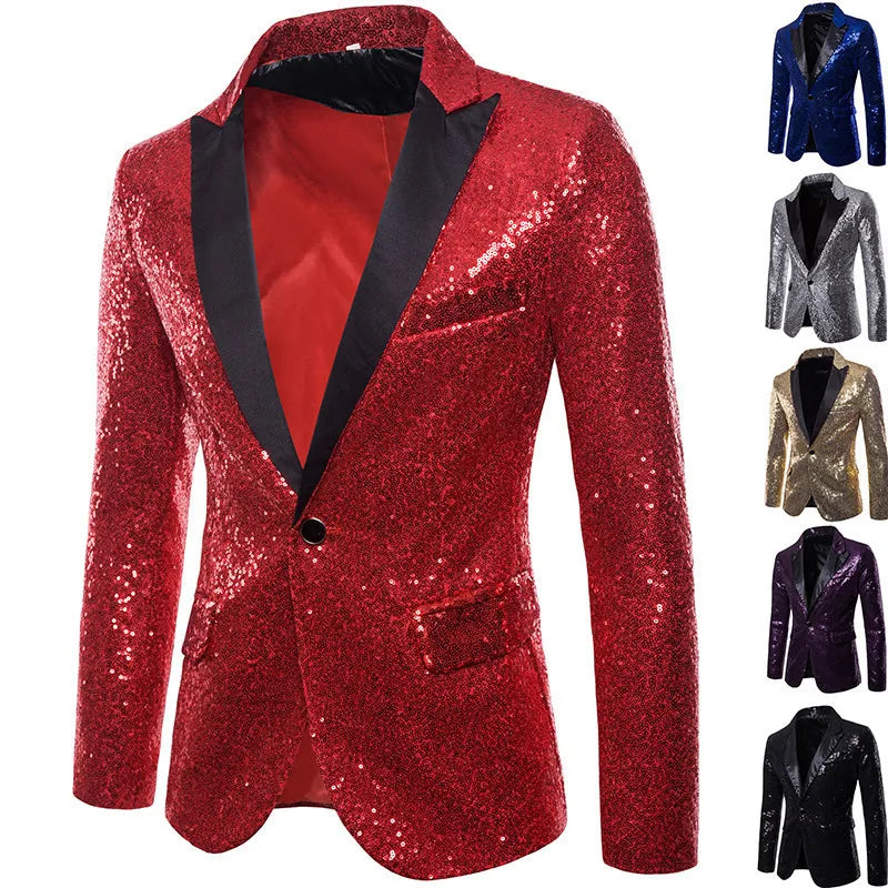 Jacket Fashion Men's Dance Party Sequin Suit Jacket Gold Silver Black Red - Bonnie Lassio