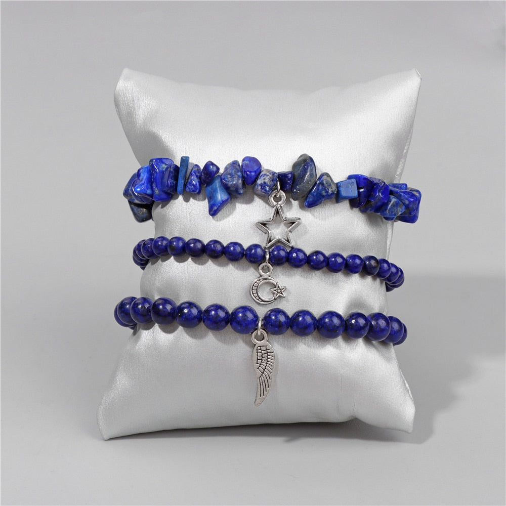 3Pcs set Natural Amethysts Stone Beads Bracelet Star Moon Meditation - Bonnie Lassio