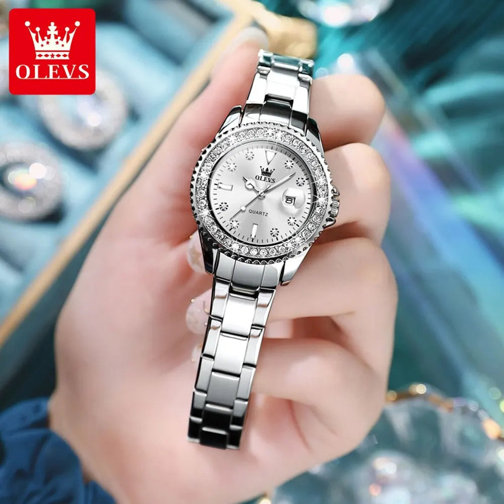 OLEVS Original Diamond Dial Quartz Watch for Women Fashion Elegant Ladies Watches Stainless Steel - Bonnie Lassio