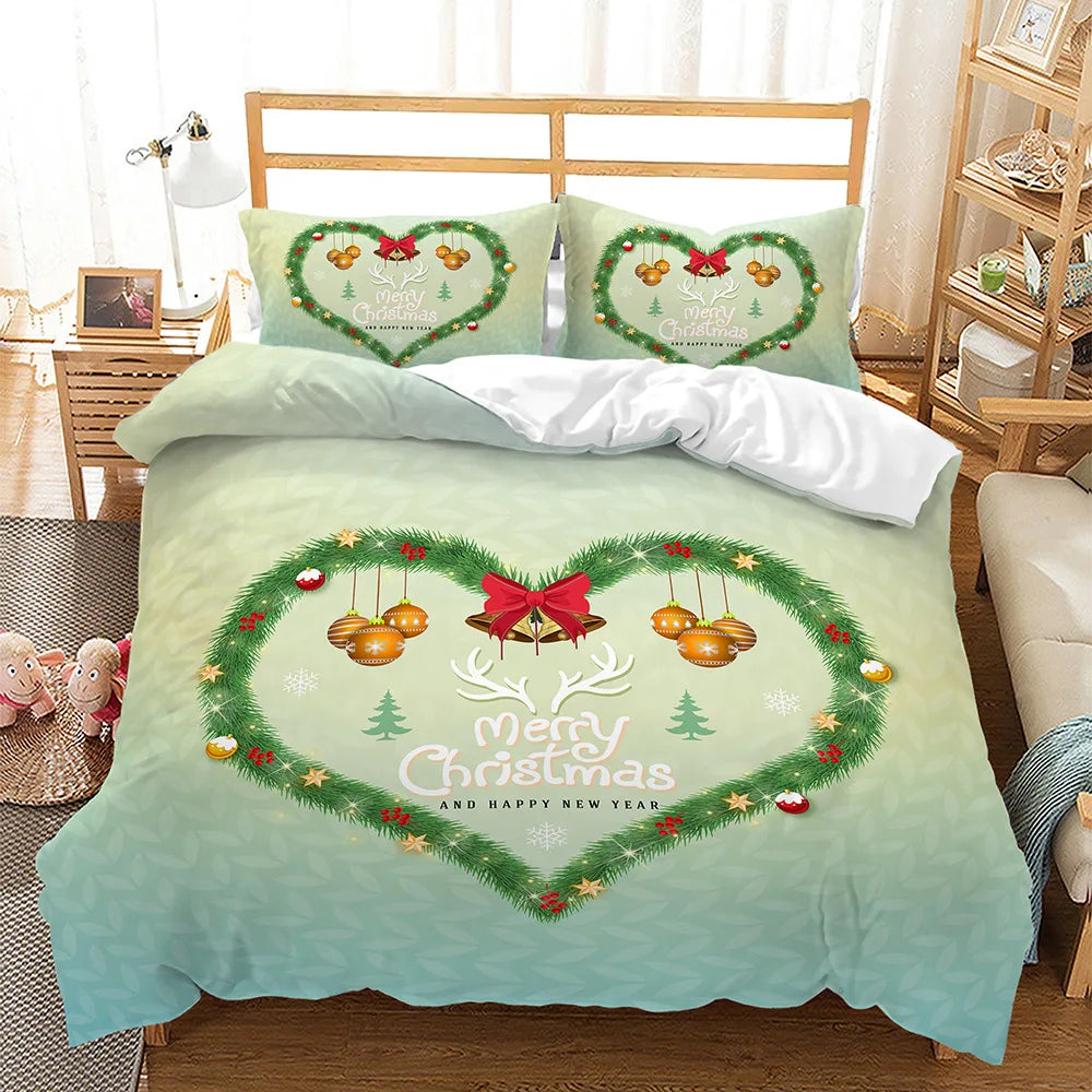 Christmas Bedding Set 3D Santa Elk Duvet Cover Bed Linens Full Twin Single 2/3PCS Kids Bedroom Quilt Comforter Cover Pillow Case - Bonnie Lassio