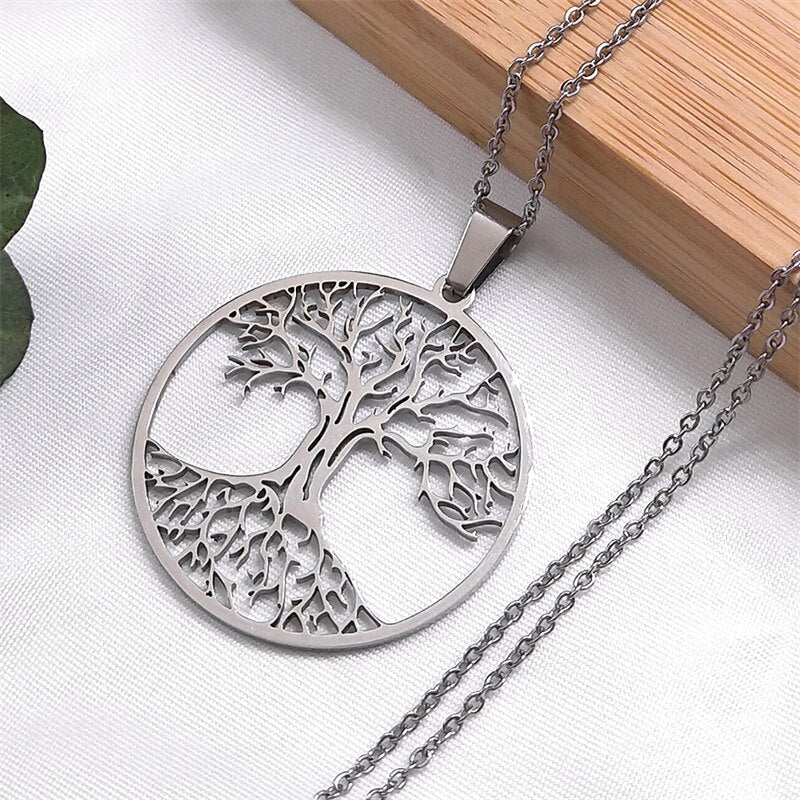 Aesthetic Tree of Life Chain Necklace for Women Men Stainless Steel Silver Colour - Bonnie Lassio