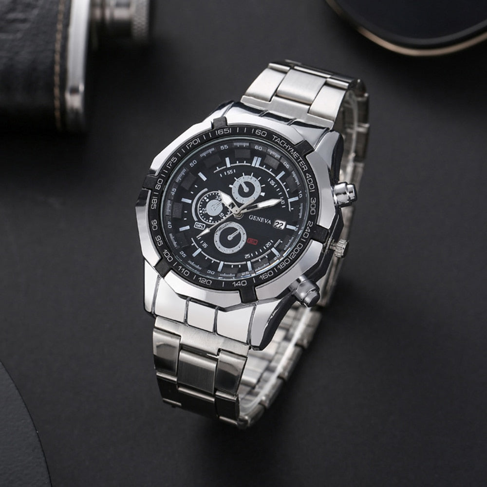 Mens Watches Top Brand Luxury Gold Black Steel Quartz Watch Men Business Wristwatch Military Relogio Male Bracelet 3Pcs With Box - Bonnie Lassio