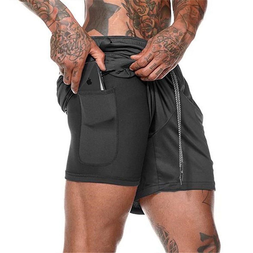 Mens Sports Summer New Double Layer Mobile Phone Pants Gym - Bonnie Lassio