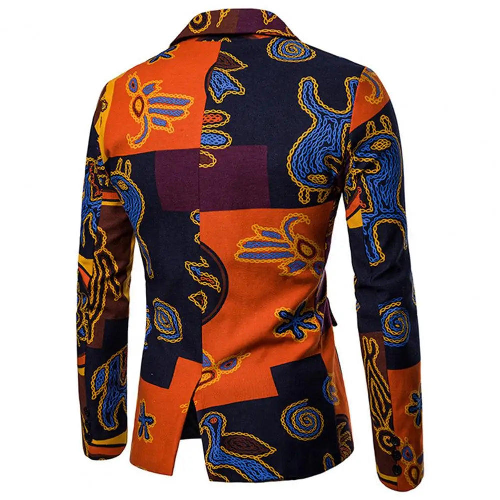 Mens Blazer African Style Characteristics Print Turndown Collar Single Breasted Slim Lapel - Bonnie Lassio