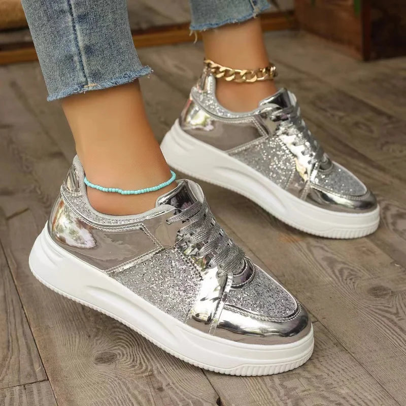 Womens Sequined Platform Shoes Thick Bottom Trainers Fashion Sneakers Girl Pumps