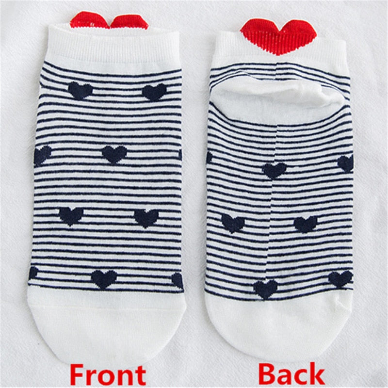 Kawaii Women 3D Ear socks Red Heart Pattern With Big Eyes Cute Campus Simple Basic Fresh Female Sokken Happy Socks Sweet Girls - Bonnie Lassio