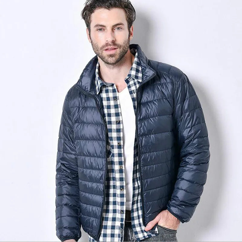 Autumn Ultralight Thin Down Coat Male Goose Feather Large Size Casual Short Jacket Men Standing Collar Down Jacket Wholesale - Bonnie Lassio