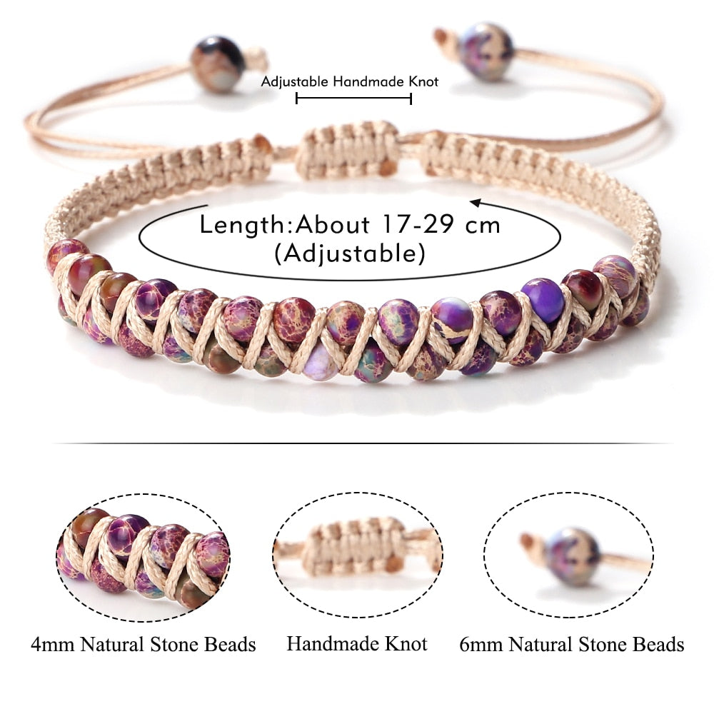 4mm Natural Stone Beads Charm Bracelets Handmade Adjustable Braided Bangles Yoga Meditation - Bonnie Lassio