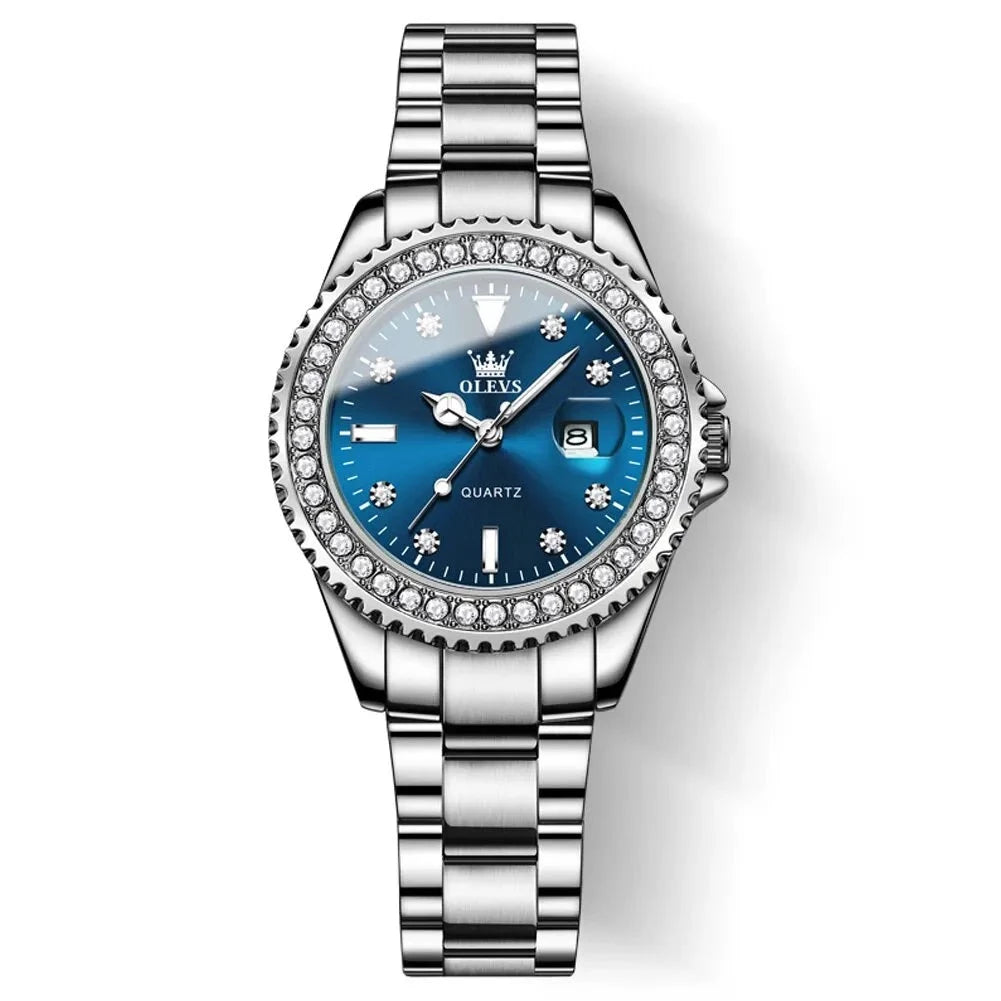 OLEVS Original Diamond Dial Quartz Watch for Women Fashion Elegant Ladies Watches Stainless Steel - Bonnie Lassio