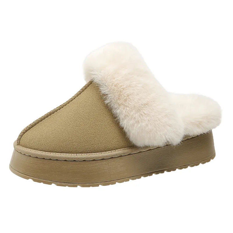 Women Thick Sole Faux Fur Slippers Winter Plush Warm Cotton Fluffy Tops - Bonnie Lassio