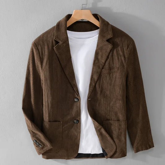 Autumn Winter New Men's Polyester 100% Blazers Button Up Corduroy Casual Coat - Bonnie Lassio