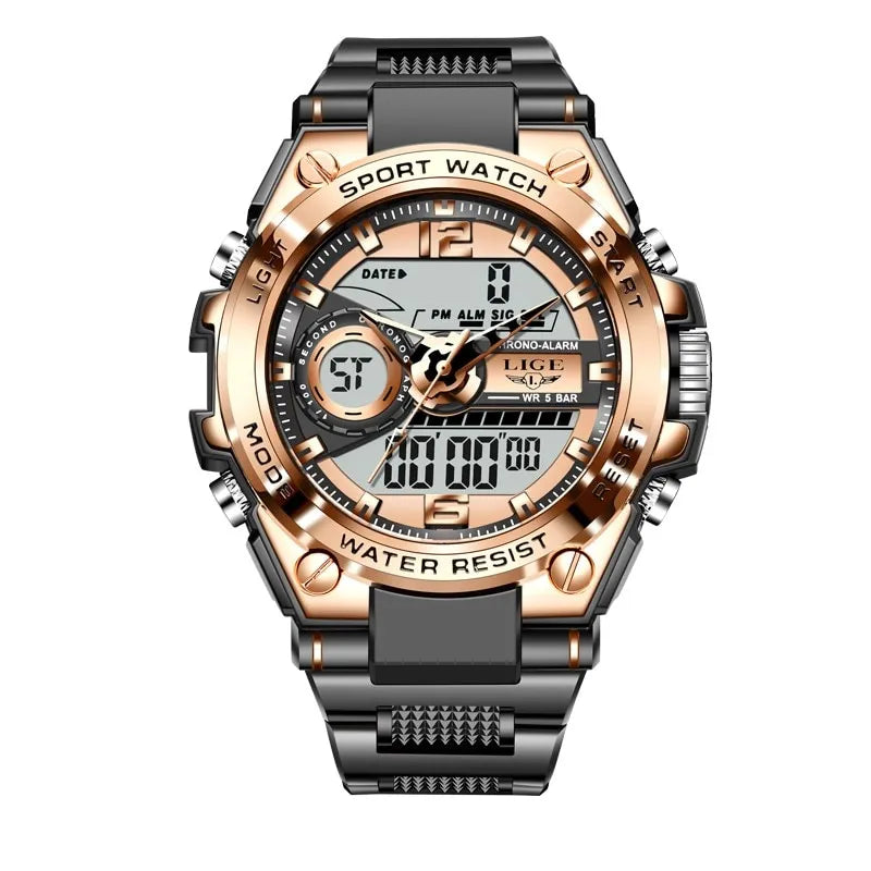 LIGE Men Military Big Watch Digital 50m Waterproof Wristwatch LED Quartz Clock Sport Watch - Bonnie Lassio