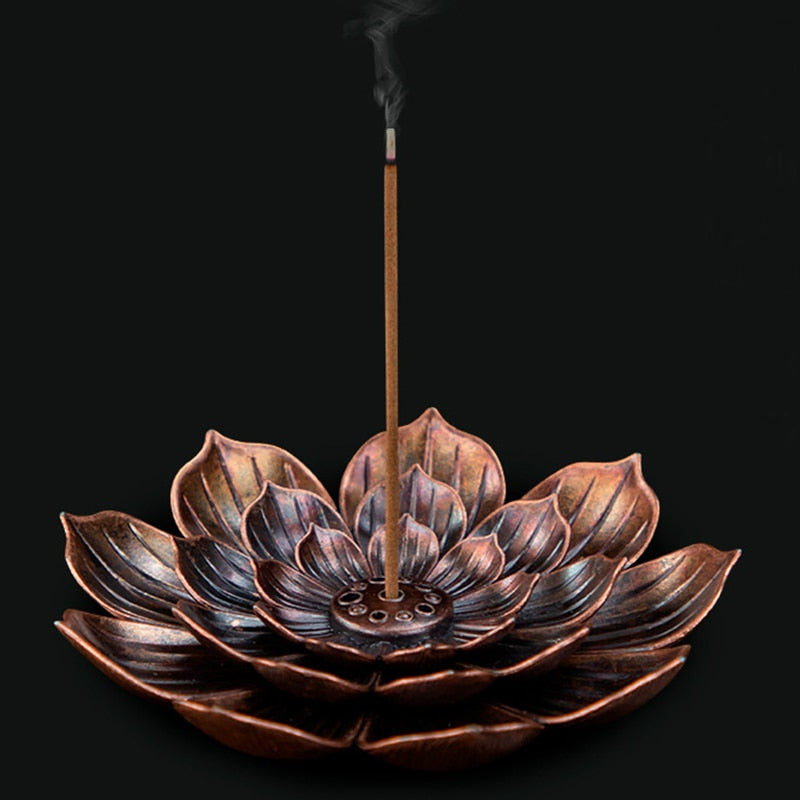 Alloy Incense Burner Stick Holder Buddhism Lotus Line Incense Plate Sandalwood Coil Base Temples Yoga Studios Home Decoration - Bonnie Lassio