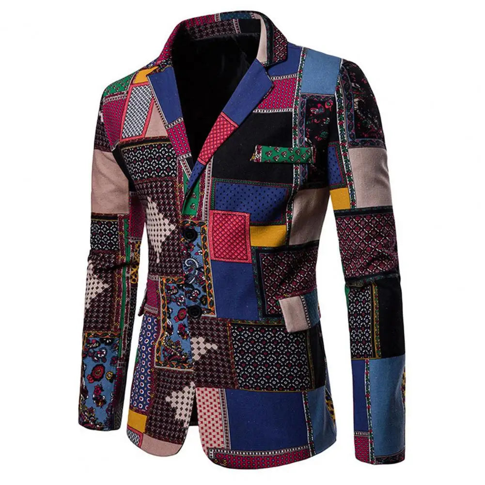 Mens Blazer African Style Characteristics Print Turndown Collar Single Breasted Slim Lapel - Bonnie Lassio