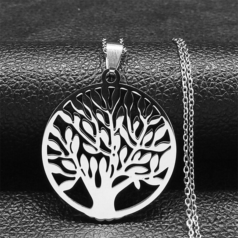 Aesthetic Tree of Life Chain Necklace for Women Men Stainless Steel Silver Colour - Bonnie Lassio