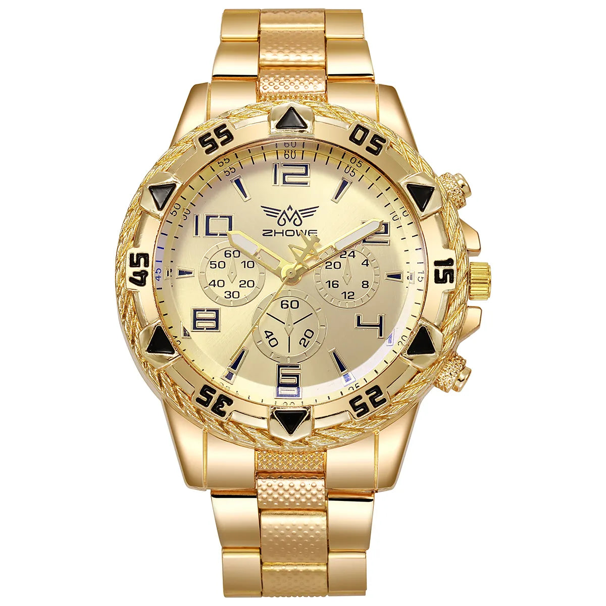 Men's Business Fashion Watch Chunky Bezel Gold Quartz With Stainless Steel Band - Bonnie Lassio