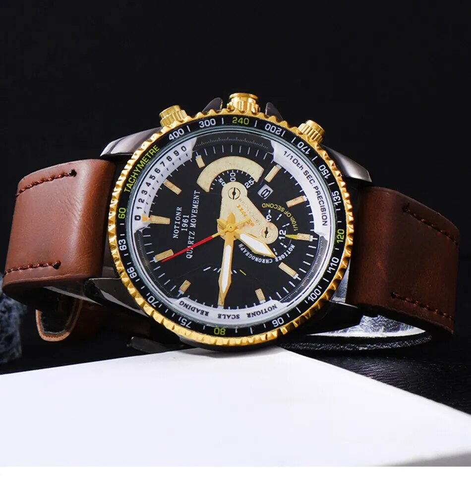 Fashion Mens Calendar Watches Male Business Casual Black Leather Quartz Watch Men Waterproof Wrist Watch - Bonnie Lassio