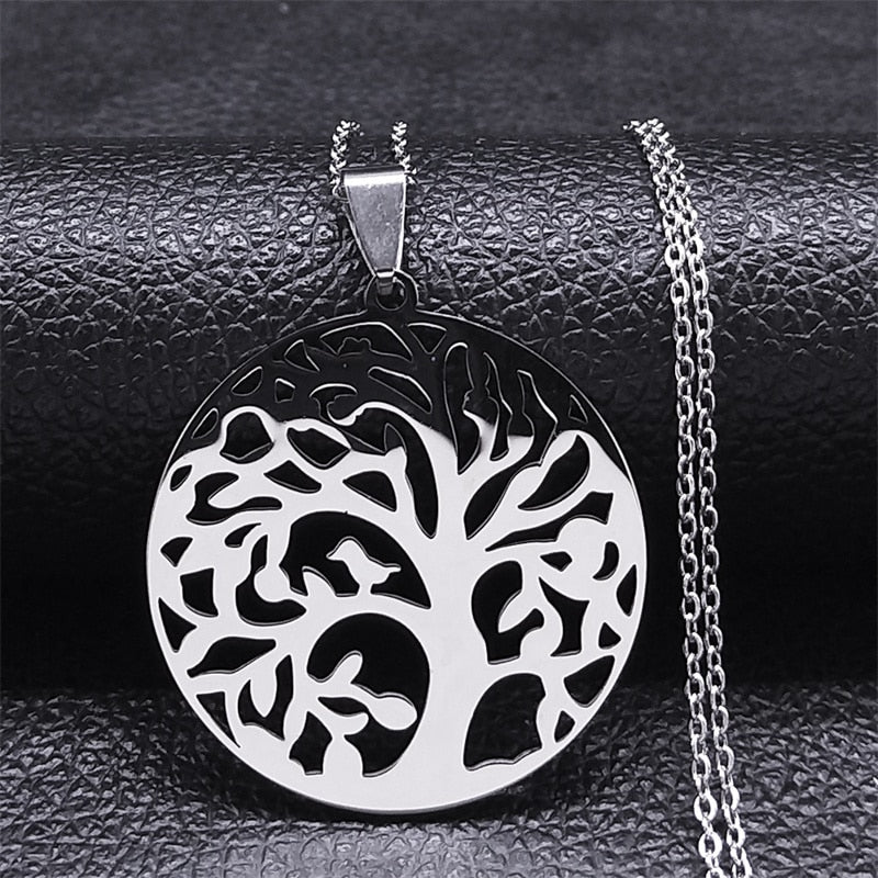 Aesthetic Tree of Life Chain Necklace for Women Men Stainless Steel Silver Colour - Bonnie Lassio