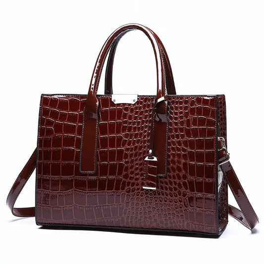 Crocodile Print Women Handbags Purse Tote Bas Adjustable Strap Top Handle Bag Large Capacity - Bonnie Lassio