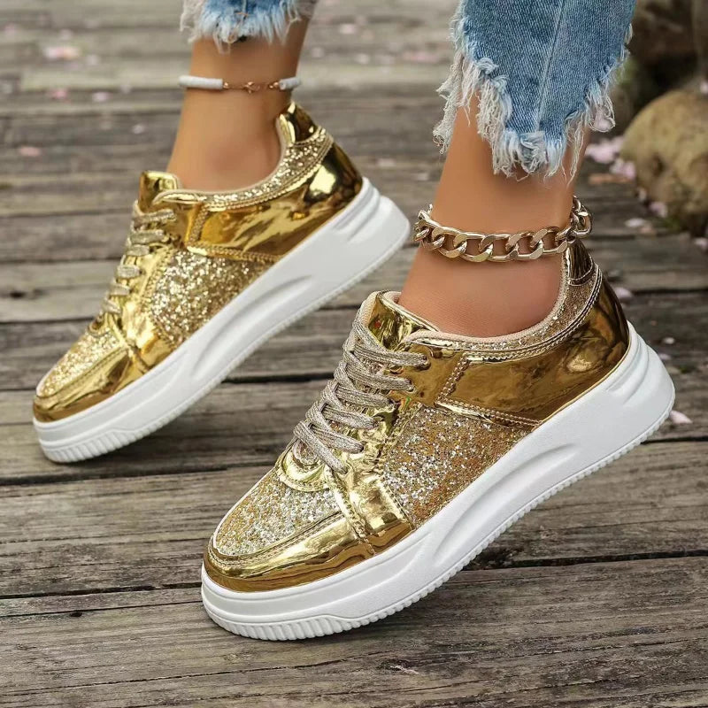 Womens Sequined Platform Shoes Thick Bottom Trainers Fashion Sneakers Girl Pumps