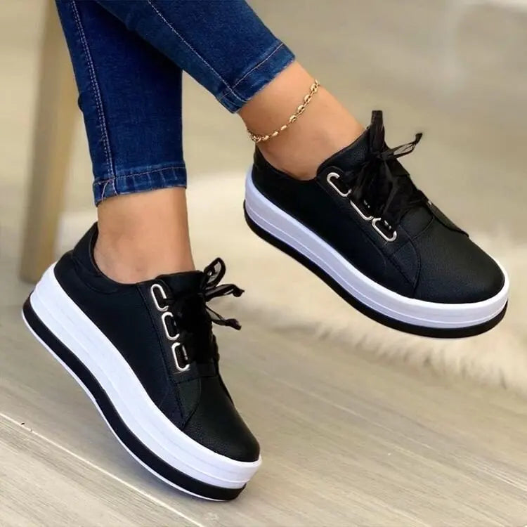 Womens Casual Trainers Shoes Slip On Pumps Thick Wedge Girls Fashion Footwear