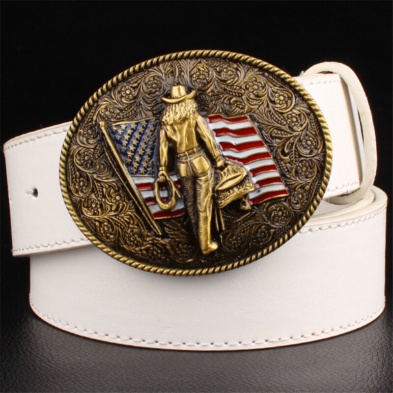 American Flag Wild Western Cowboy Belt Pu Leather Metal Copper Buckle - Bonnie Lassio