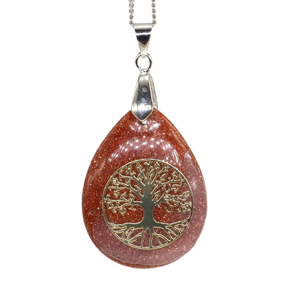 7 Chakra Stone Tree of Life Pendant Natural Water Drop Necklaces Rose Crystal Pink Quartz Amethyst Lapis Lazuli Tiger Eye Gifts - Bonnie Lassio