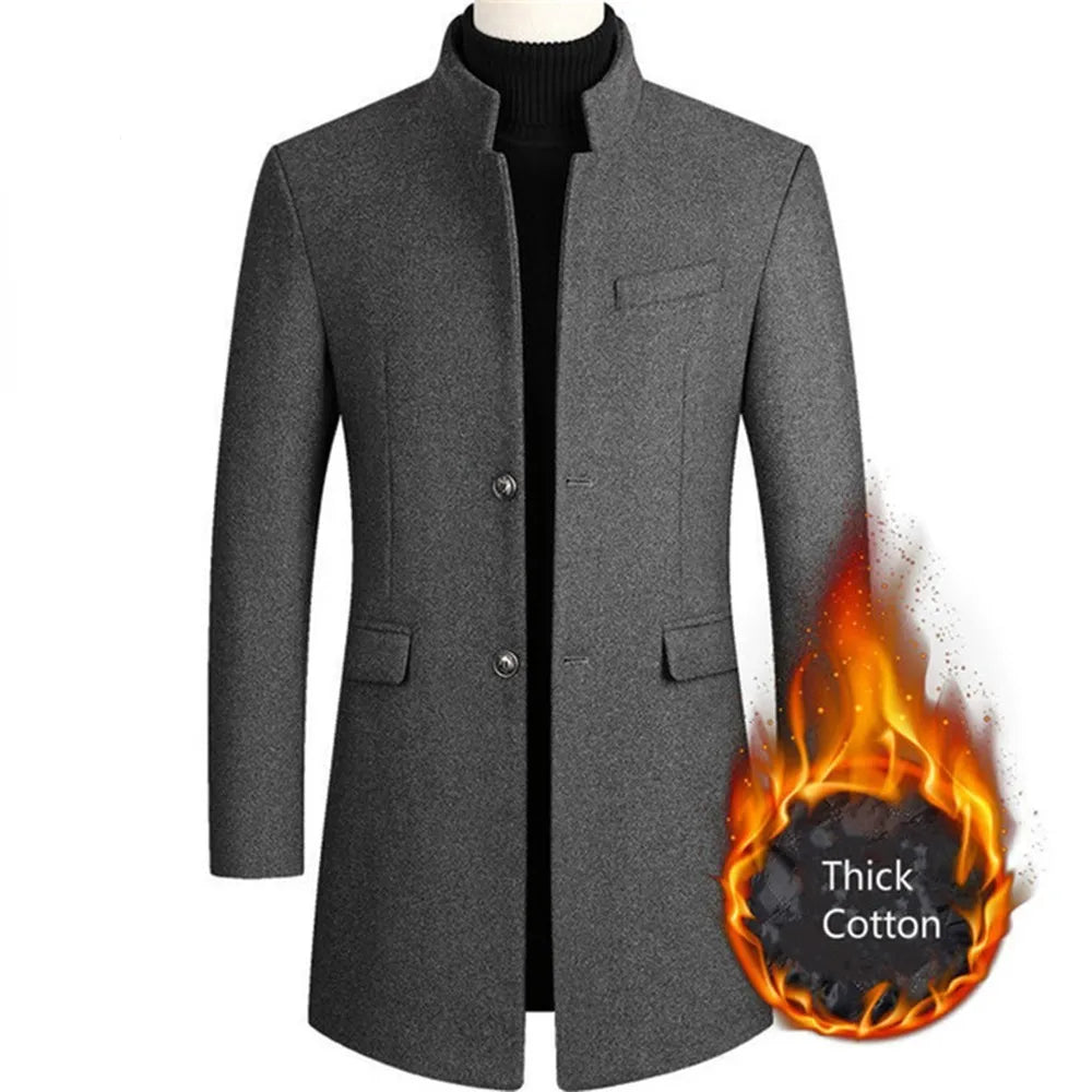 Mens Slim Fit Long Sleeved Winter Coat Single Breasted - Bonnie Lassio