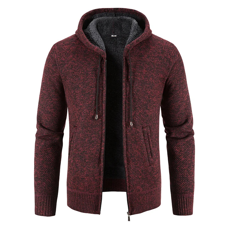 Men's Winter Jacket with Plush and Thick Hooded Knit Cardigan Jacket Zipper - Bonnie Lassio