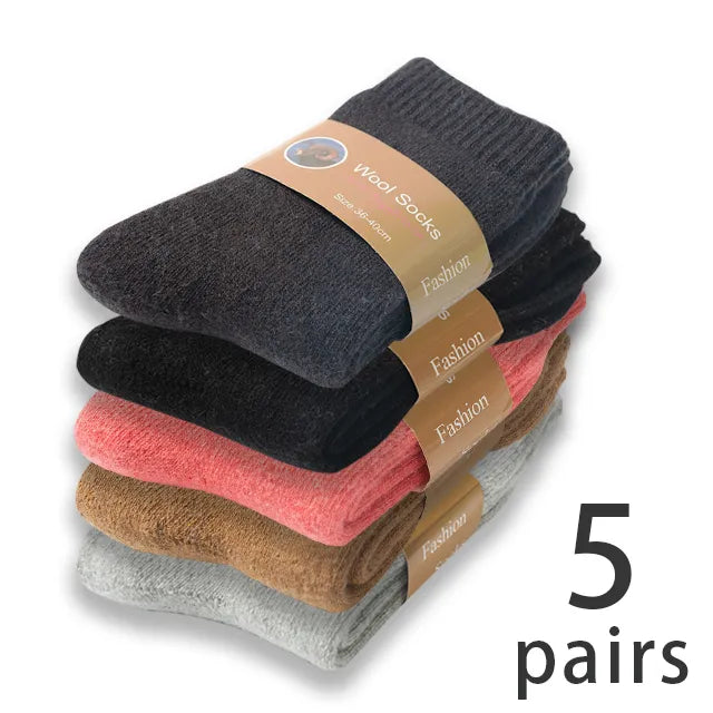 5 Pairs/set Wool Socks Women Hiking Winter Warm Thick Cozy Boot Thermal Solid Soft Sock for Ladies Crew Comfy Work Sock Men - Bonnie Lassio