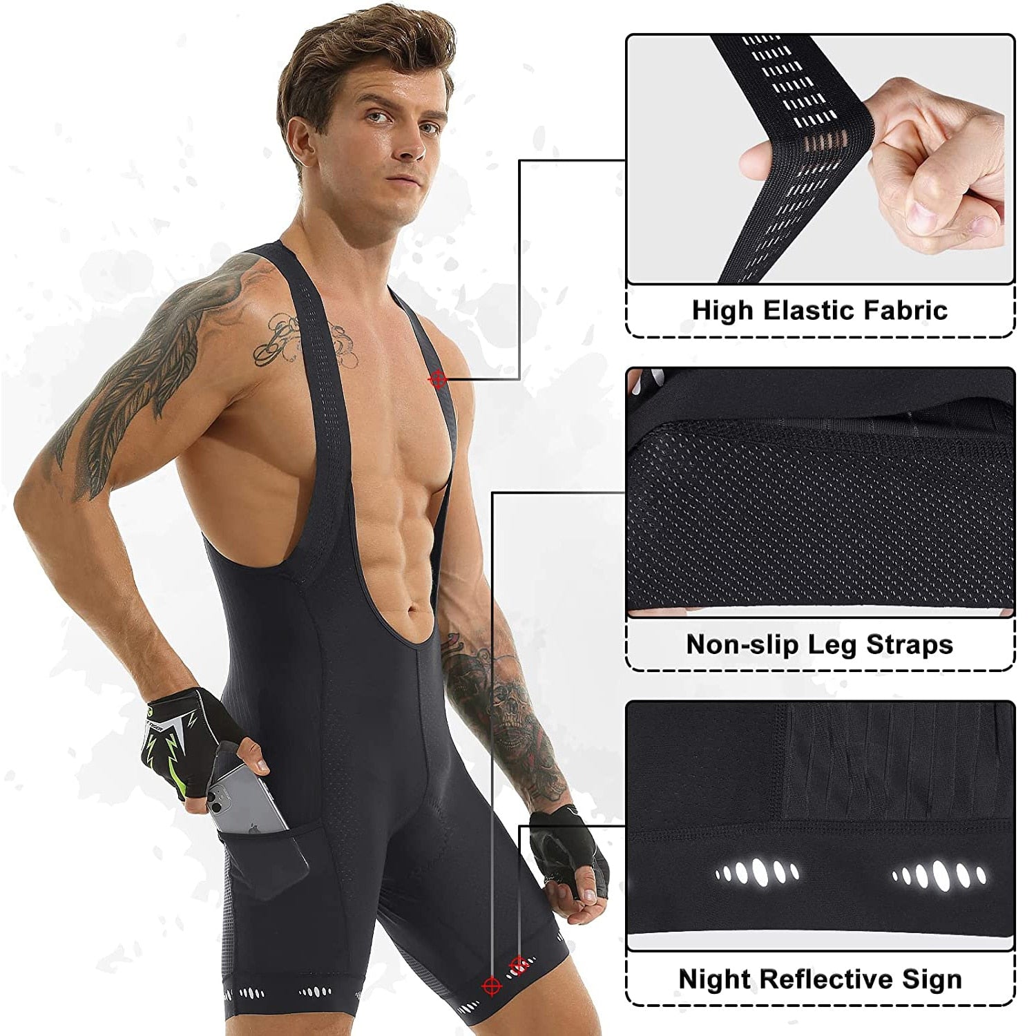 X-Tiger Men's Cycling Bib Shorts With Pocket UPF 50+ Latest Generation Quick-dry Polyester Competitive Edition Series Bib Shorts - Bonnie Lassio