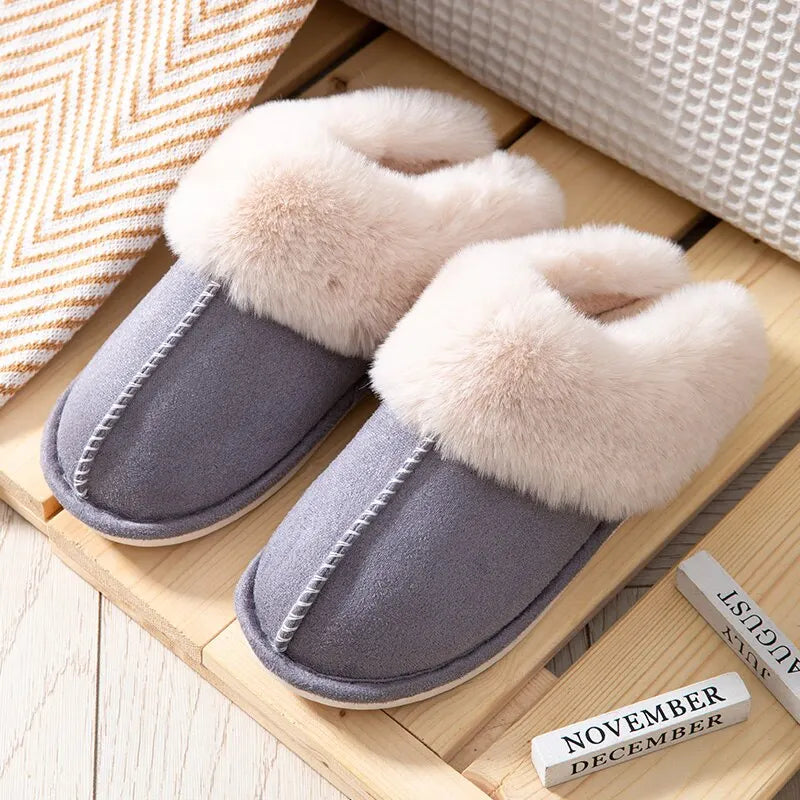 Womens Plush Warm Home Flat Slippers Soft Comfortable Winter Cotton Shoes Indoor Plush Slippers - Bonnie Lassio