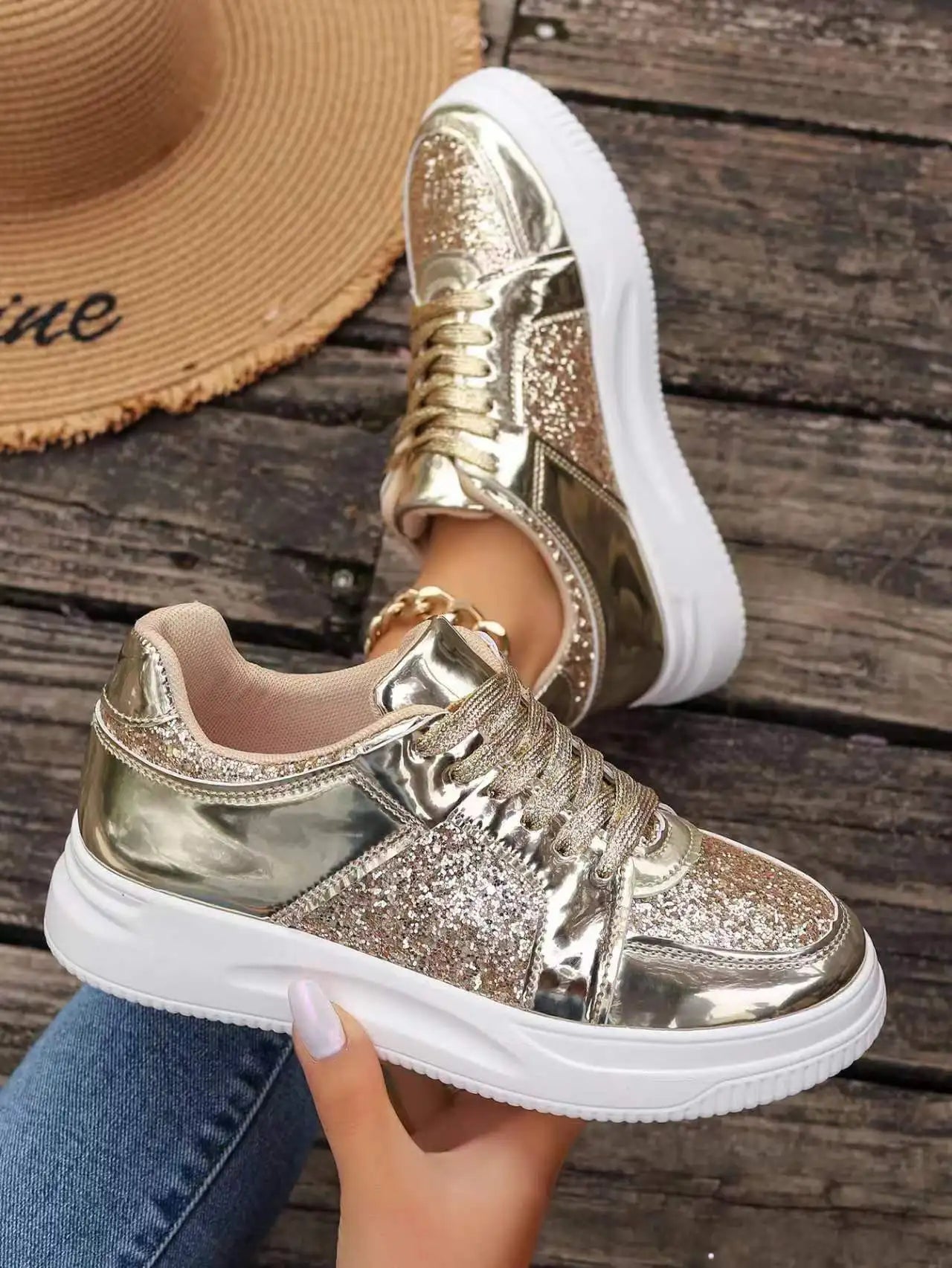 Womens Sequined Platform Shoes Thick Bottom Trainers Fashion Sneakers Girl Pumps