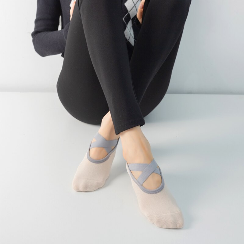 Ladies Non-Slip Pilates Socks for Women Breathable Bandage Yoga Socks Cotton Fitness Dance Barre Ballet Sports Workout Socks - Bonnie Lassio