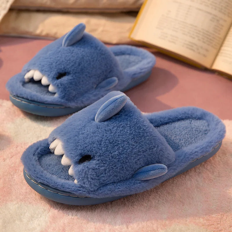 Autumn And Winter Cartoon Shark Wool Slippers For Women - Bonnie Lassio