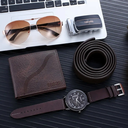 Men Gift Box Creative Watch Aautomatic Buckle Belt Purse Sunglasses Combo Set - Bonnie Lassio