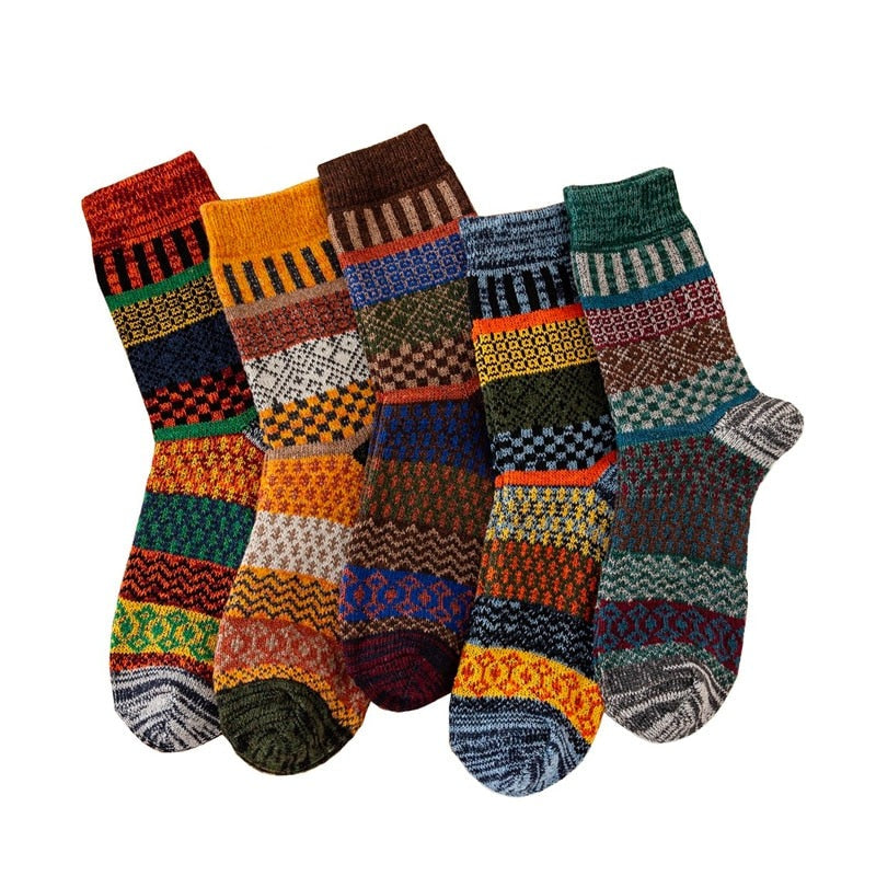 5 Pairs Colourful Winter Mens Warm Socks Thicken Sheeps Wool Mix - Bonnie Lassio