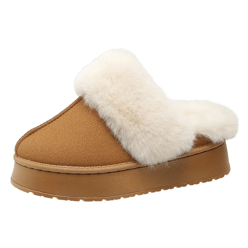 Women Thick Sole Faux Fur Slippers Winter Plush Warm Cotton Fluffy Tops - Bonnie Lassio