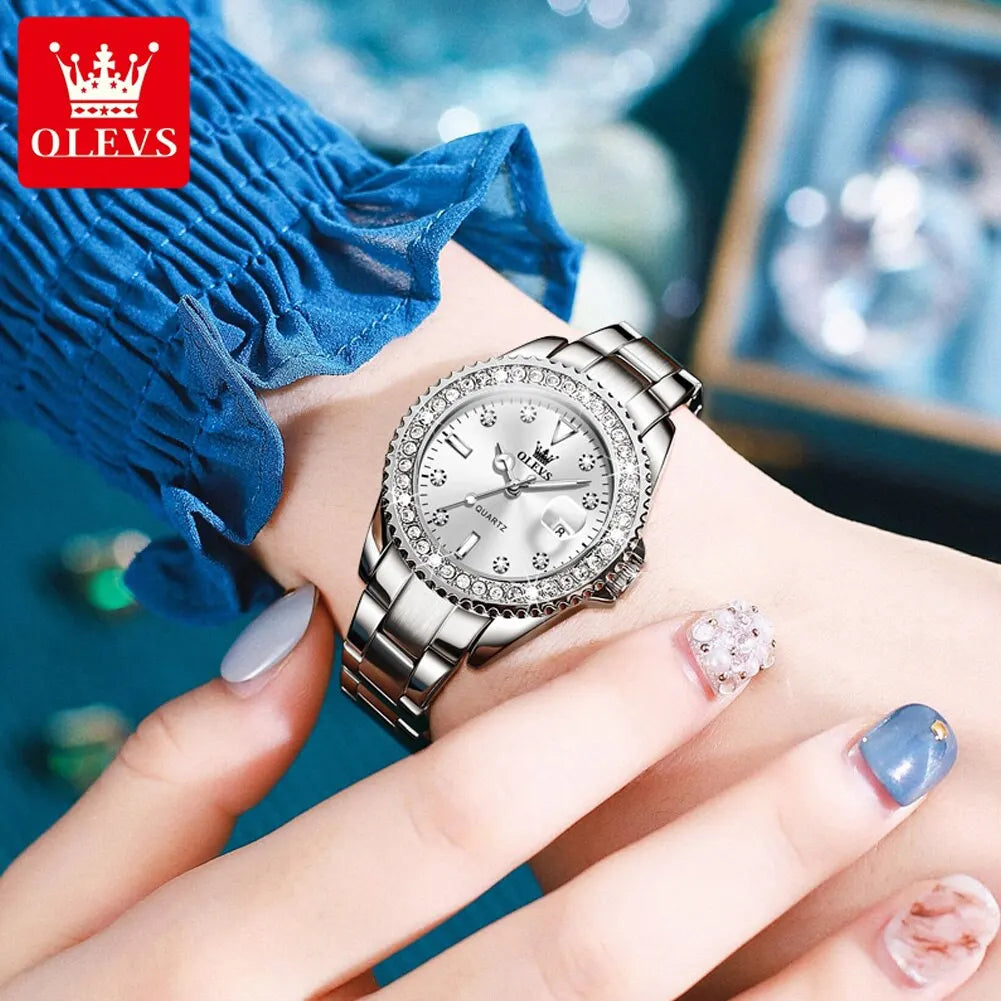 OLEVS Original Diamond Dial Quartz Watch for Women Fashion Elegant Ladies Watches Stainless Steel - Bonnie Lassio