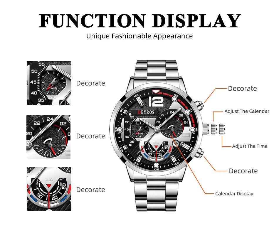 Fashion Mens Watches Luxury Stainless Steel Quartz Wristwatch Calendar Luminous Clock Men Business Casual Watch Reloj Hombre - Bonnie Lassio