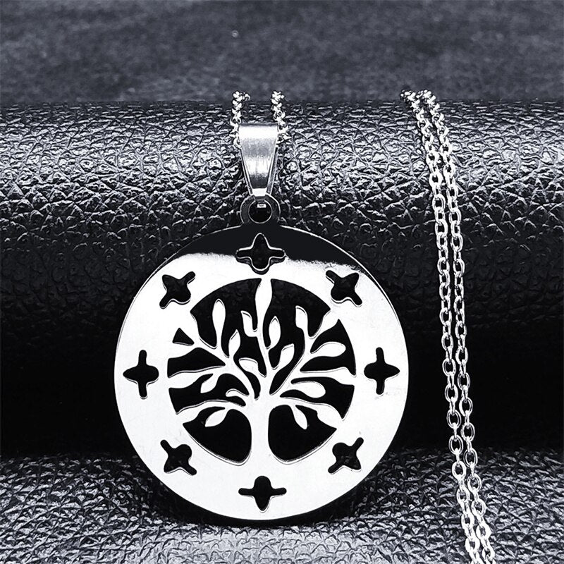 Aesthetic Tree of Life Chain Necklace for Women Men Stainless Steel Silver Colour - Bonnie Lassio