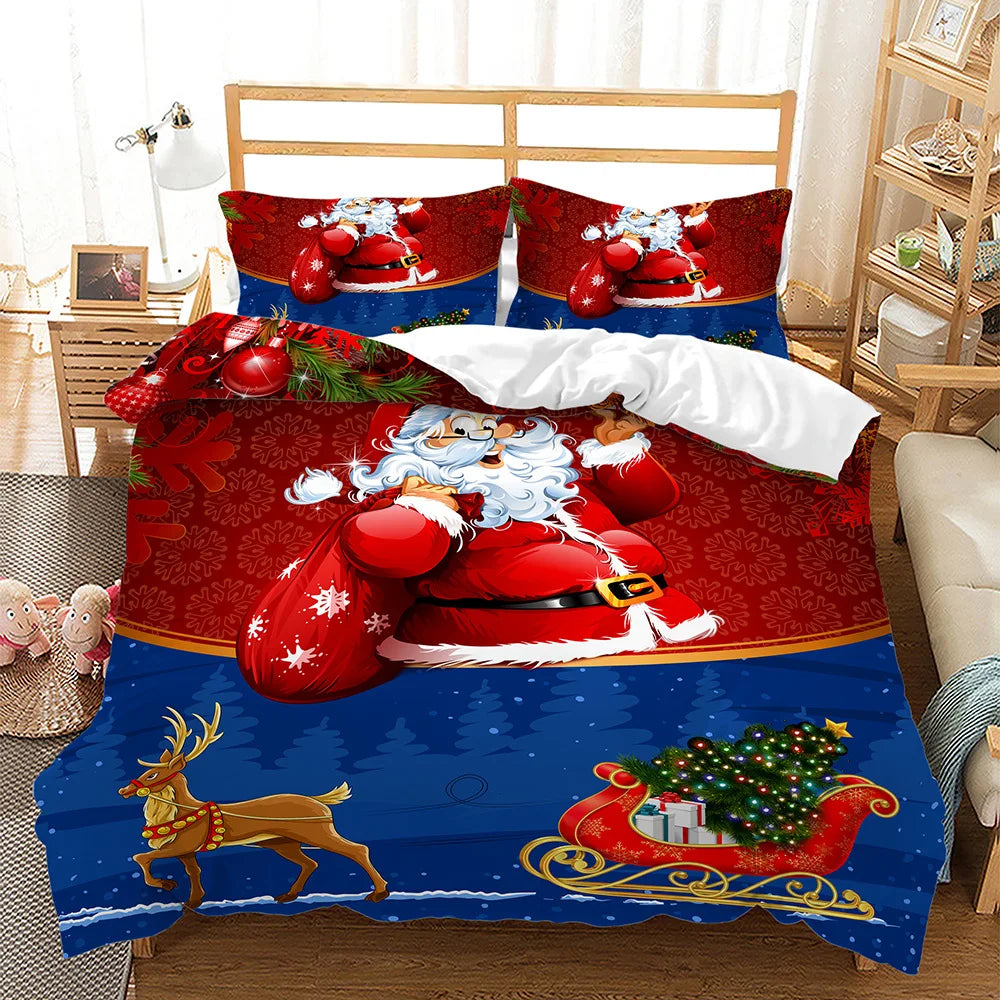 Christmas Bedding Set 3D Santa Elk Duvet Cover Bed Linens Full Twin Single 2/3PCS Kids Bedroom Quilt Comforter Cover Pillow Case - Bonnie Lassio