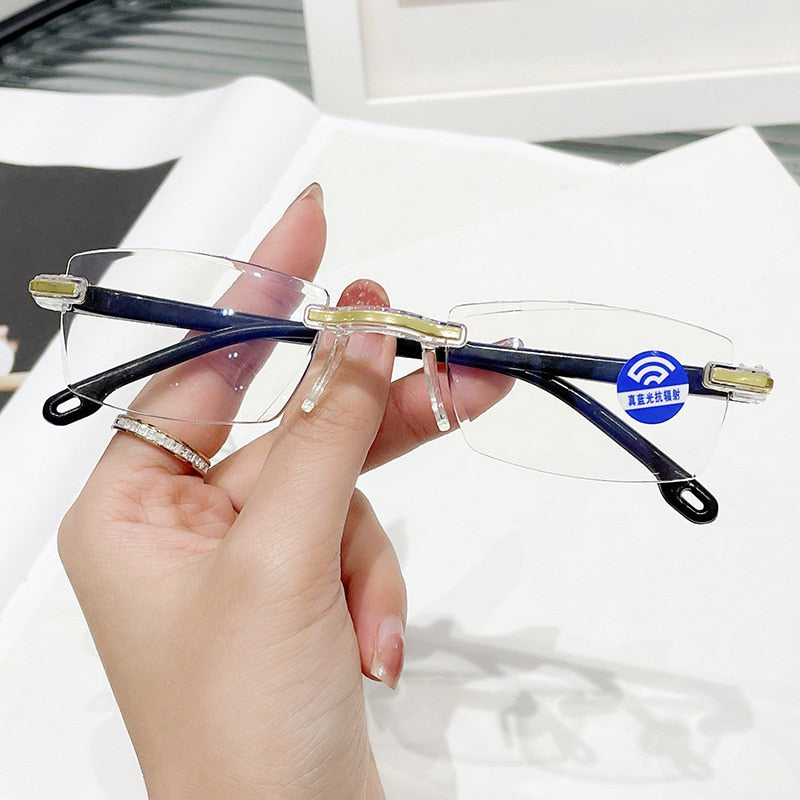 2023  Retro Reading Glasses for Men Women Anti-blue Presbyopic Eyewear Frameless Trimming +1.0 To +4.0 - Bonnie Lassio
