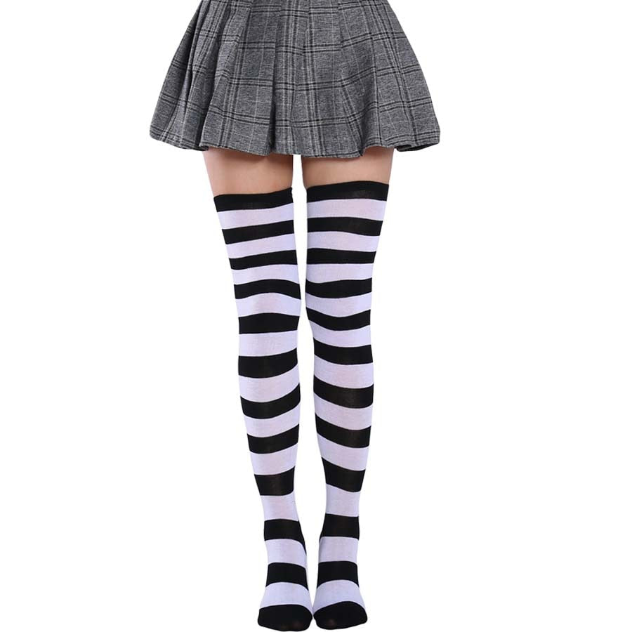 Long Tube Ladies Japanese Blue and White Striped Over-knee Socks Thigh High - Bonnie Lassio